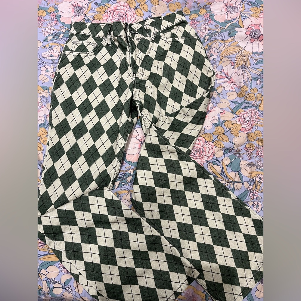 Asos slightly flared pants green and beige plaid